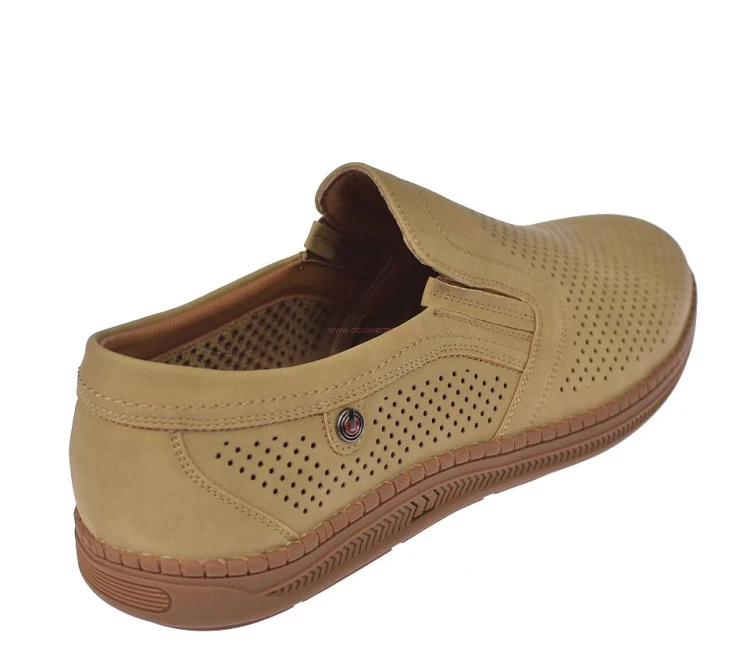 mokasyny męskie beżowe stylowe półbuty ażurowe na lato