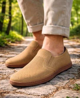 Półbuty męskie letnie mokasyny wsuwane ażurowe