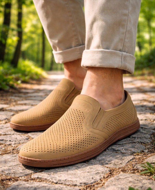 Półbuty męskie letnie mokasyny wsuwane ażurowe