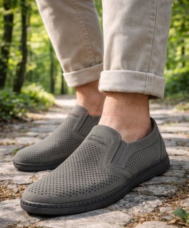 mokasyny męskie szare ażurowe Skotnicki P-4-7034