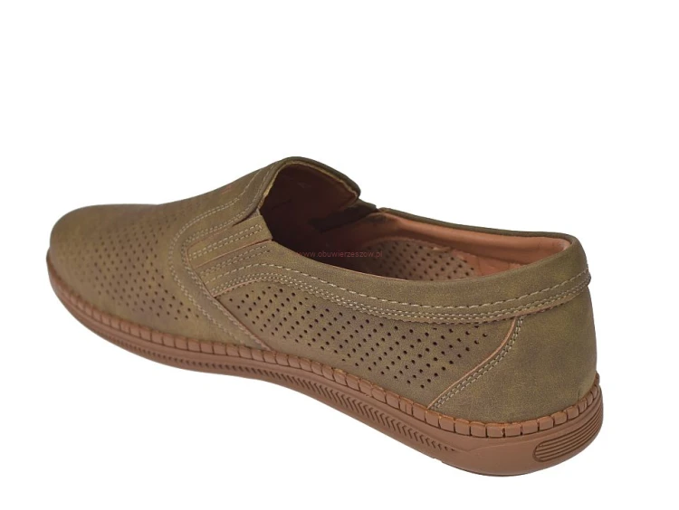 stylowe mokasyny męskie khaki perforowane