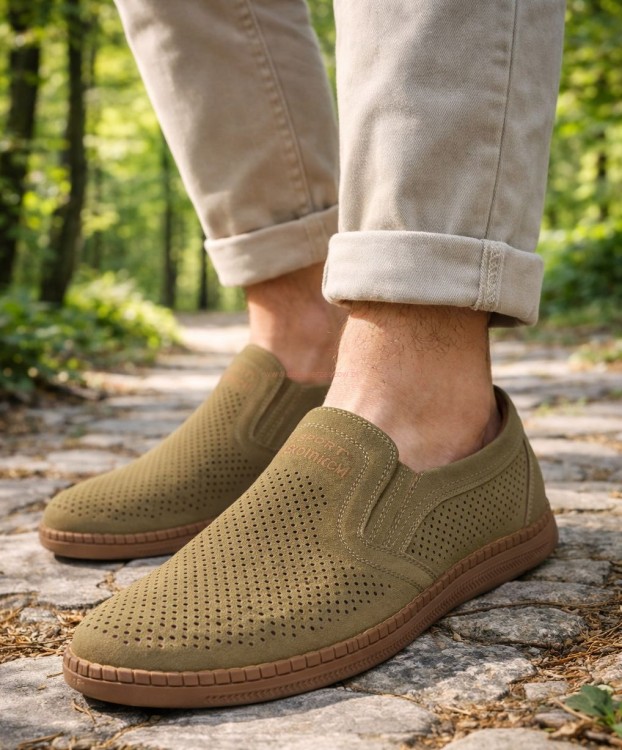 mokasyny męskie khaki ażurowe Skotnicki P-4-7034