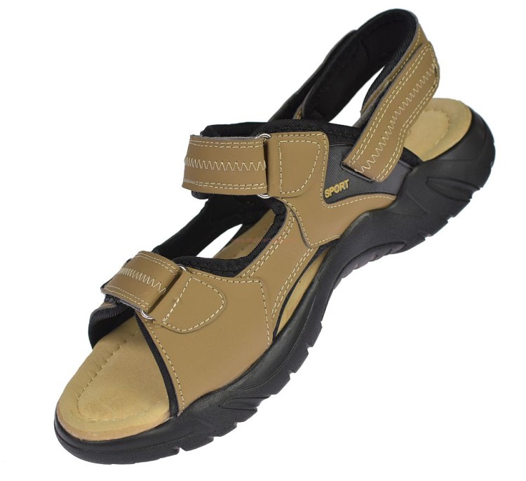 wygodne sandały męskie na lato na rzepy beżowe