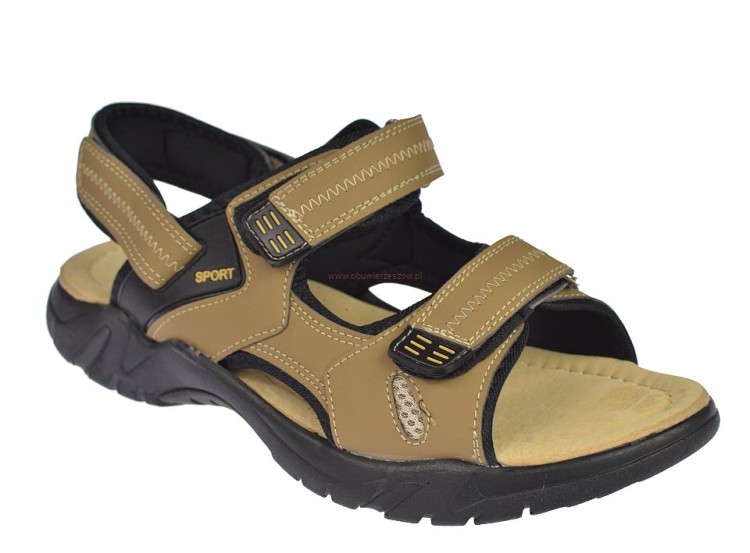 Duży rozmiar sandały męskie na rzepy skórzane