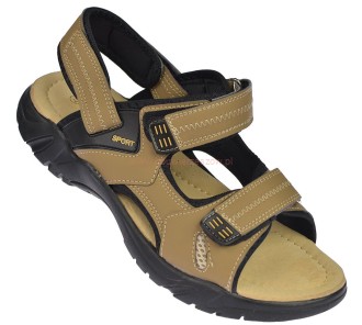 sandały męskie z profilowaną wkładką skórzaną beżowe