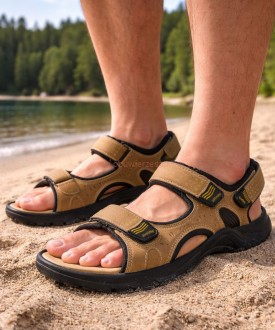 sandały męskie beżowe duże rozmiary A9004 na rzepy