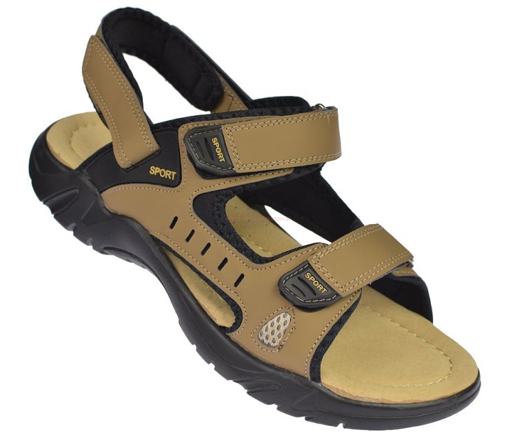 sandały męskie beżowe duże rozmiary A9008 na rzepy