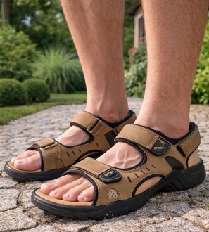 sandały męskie skórzana wkładka beżowe A9008