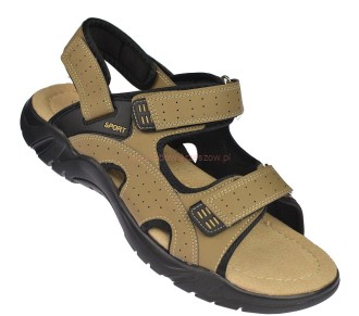 sandały męskie beżowe na rzepy A9003 widok z boku