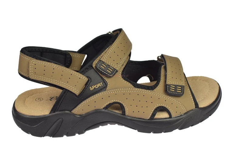 sandały męskie beżowe na rzepy A9003 widok z boku