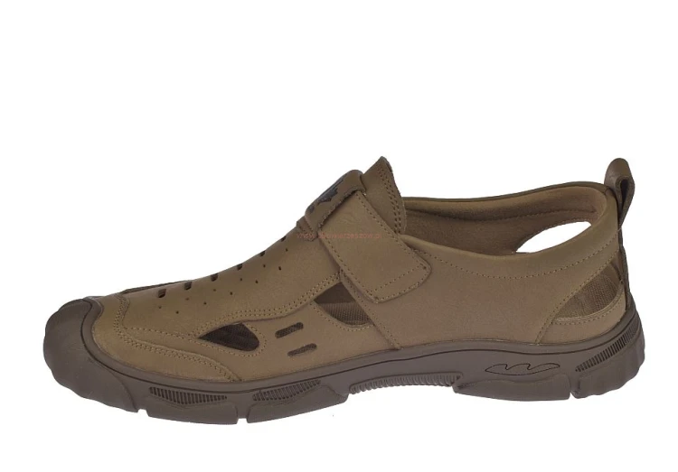 sandały męskie pełne skórzane kolor taupe z rzepem