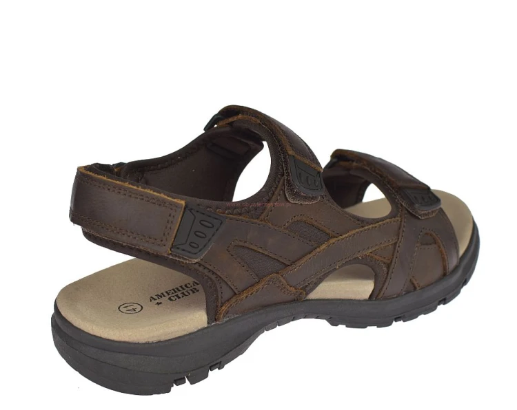 sandały męskie brązowe z regulacją na rzepy widok z boku