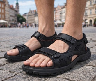 sandały męskie skóra naturalna CY145 regulacja rzepy