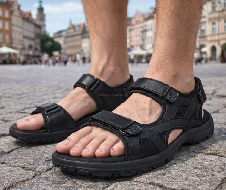 sandały męskie skóra naturalna CY145 regulacja rzepy