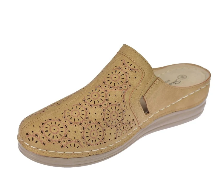stylowe klapki damskie camel ażurowe chodaki letnie
