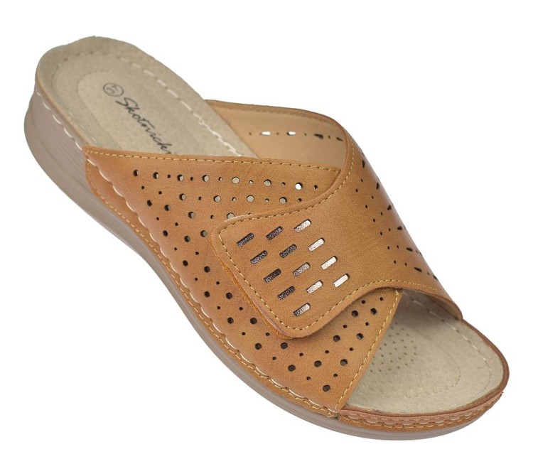 Skotnicki Kl-3-Y133 camel klapki damskie na rzepy