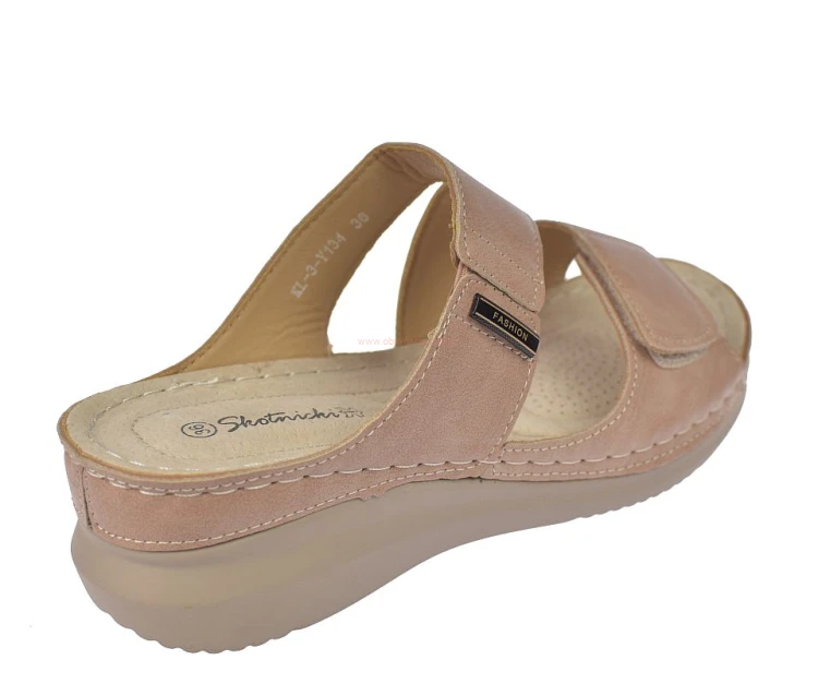 klapki damskie różowe koturn 5 cm wygodne na lato