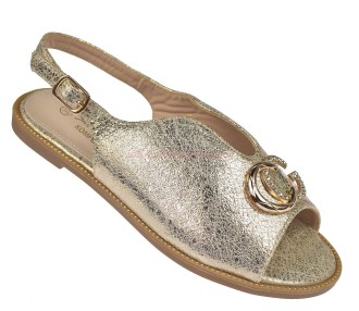 sandały damskie złote z ozdobą na cholewce