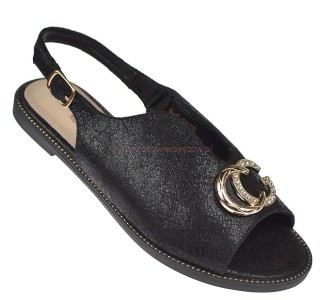 sandały damskie czarne ze złotą ozdobą