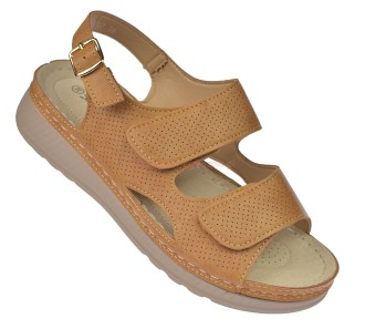 sandały damskie camel na rzepy regulowane Skotnicki