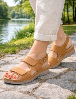 sandały damskie Skotnicki camel skórzana wkładka komfort