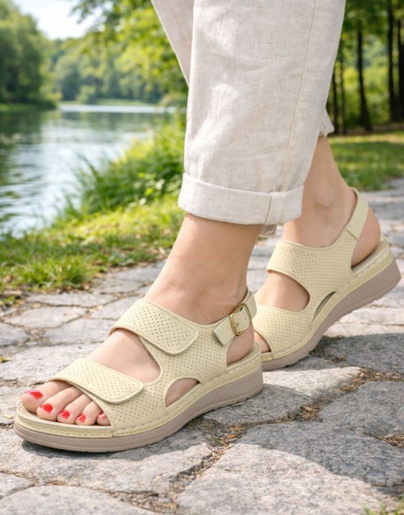 sandały damskie Skotnicki beżowe skórzana wkładka komfort