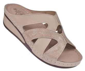 wygodne klapki damskie beżowe z krzyżowymi paskami