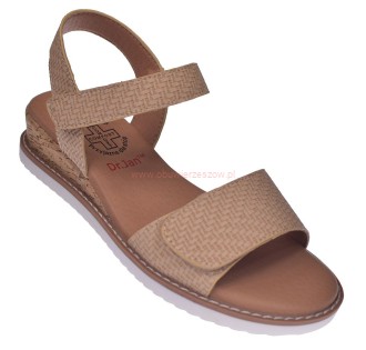 Sandały damskie płaskie na korku skórzane na rzepy dr Jan zdrowotne
