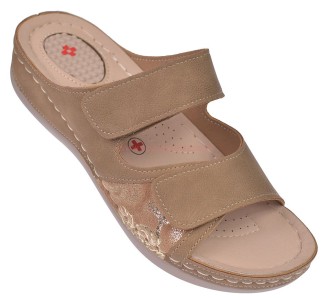 klapki zdrowotne damskie camel Skotnicki wkładka na ostrogi piętowe