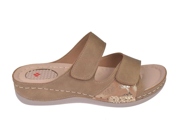 klapki sanitarne damskie camel z amortyzacją pięty