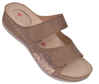 klapki zdrowotne damskie brązowe Skotnicki na ostrogi piętowe