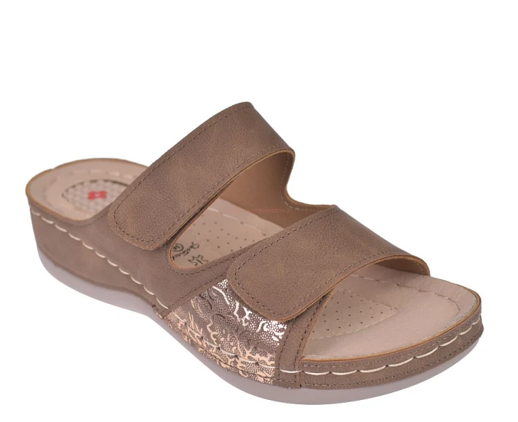 klapki damskie na ostrogę piętową brązowe wygodne