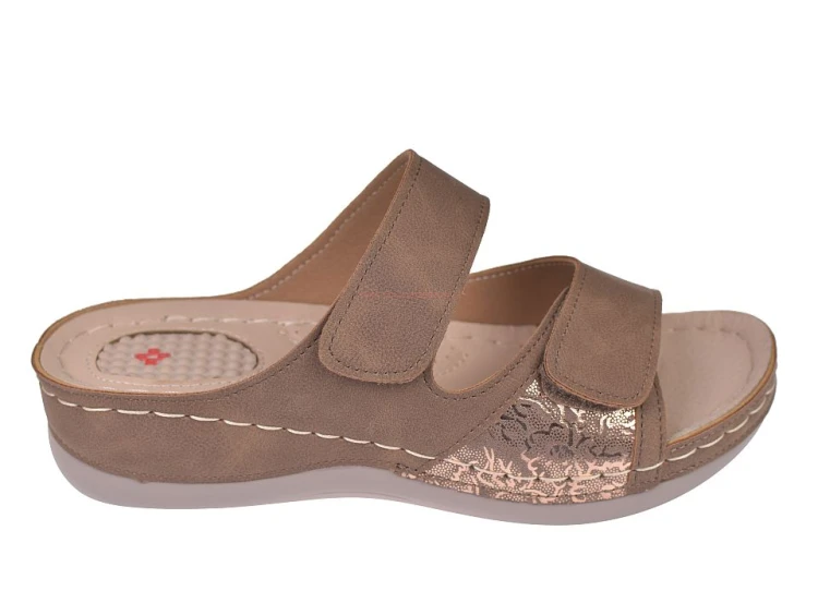 klapki damskie brązowe na bolące pięty wkładka skórzana