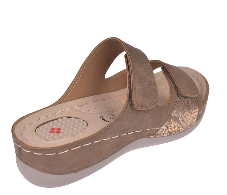 klapki ortopedyczne damskie brązowe wkładka skóra naturalna