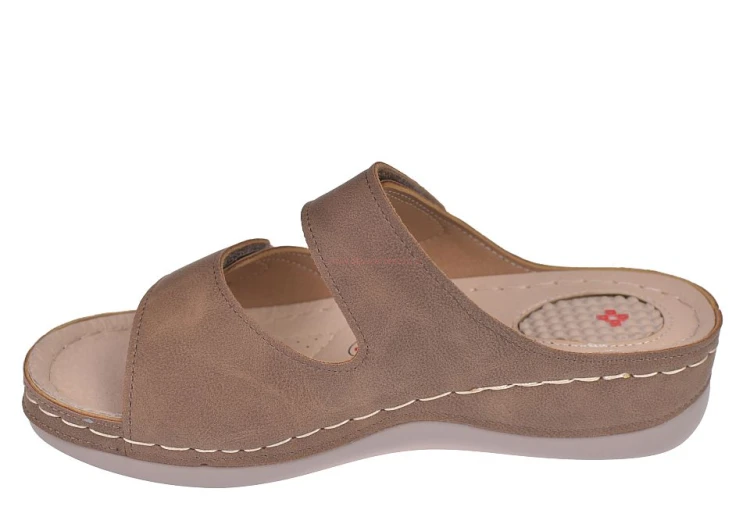 klapki zdrowotne damskie brązowe z wycięciem na piętę