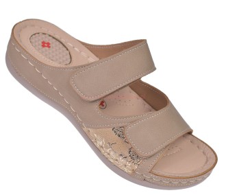 klapki zdrowotne damskie na rzepy beżowe komfortowe