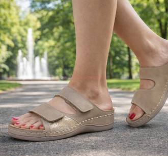 klapki zdrowotne damskie Skotnicki beżowe na ostrogę piętową