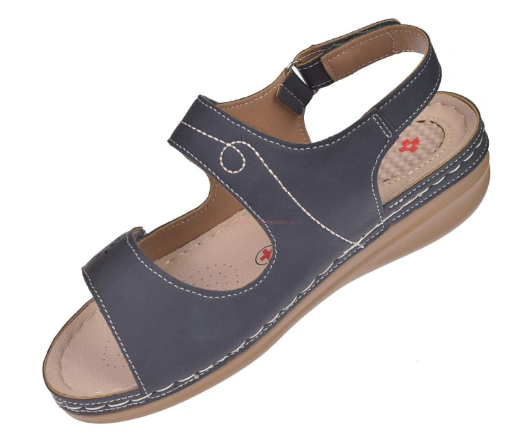 sandały damskie komfortowe navy regulowane rzepy