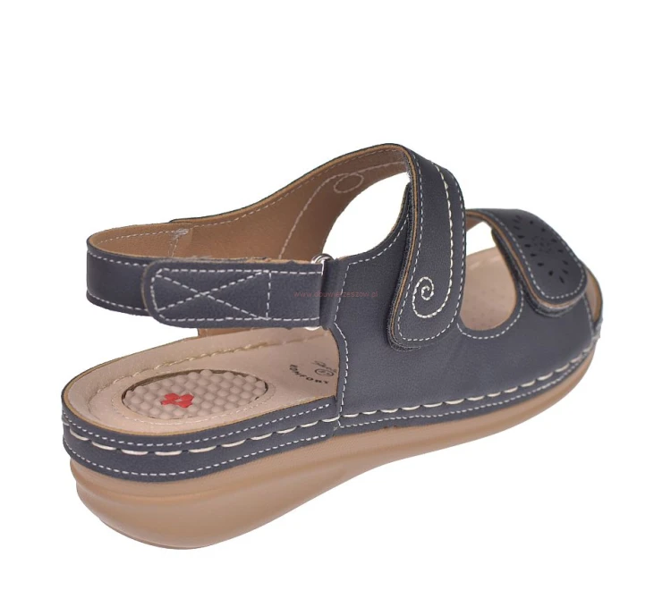 granatowe sandały damskie na ostrogi piętowe skórzana wkładka