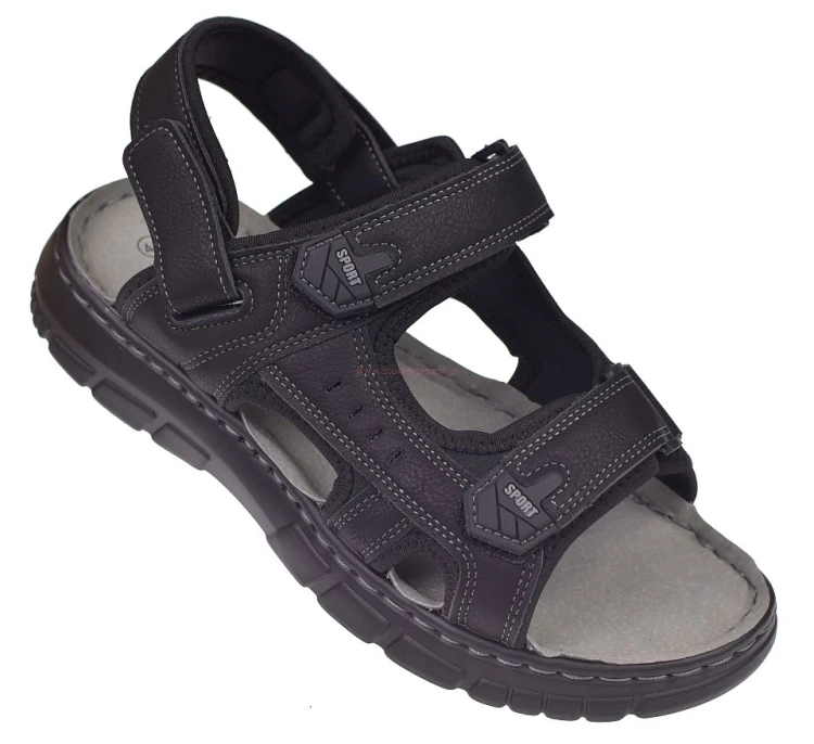 Sandały męskie paski na rzepy skórzana wkładka