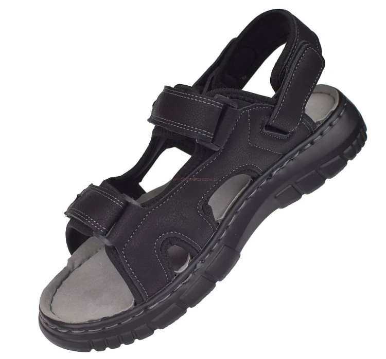 sandały męskie czarne regulacja rzepy detale