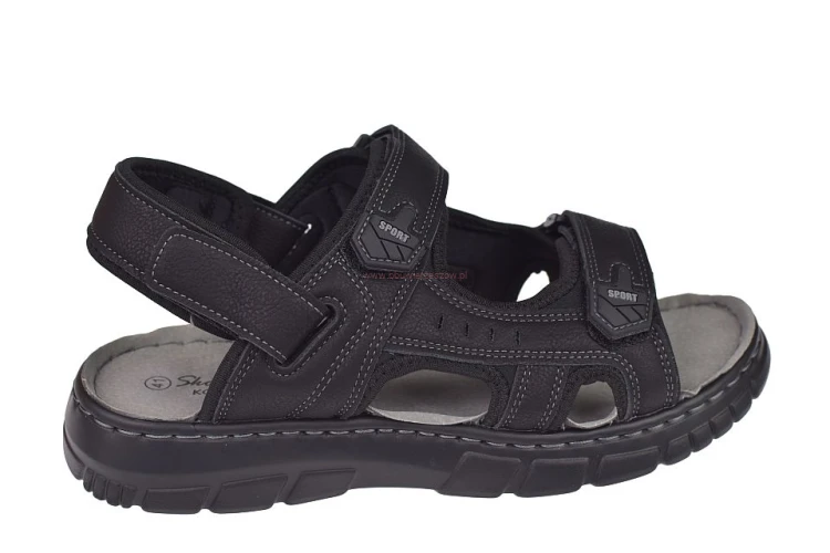 sandały męskie czarne na rzepy widok bok