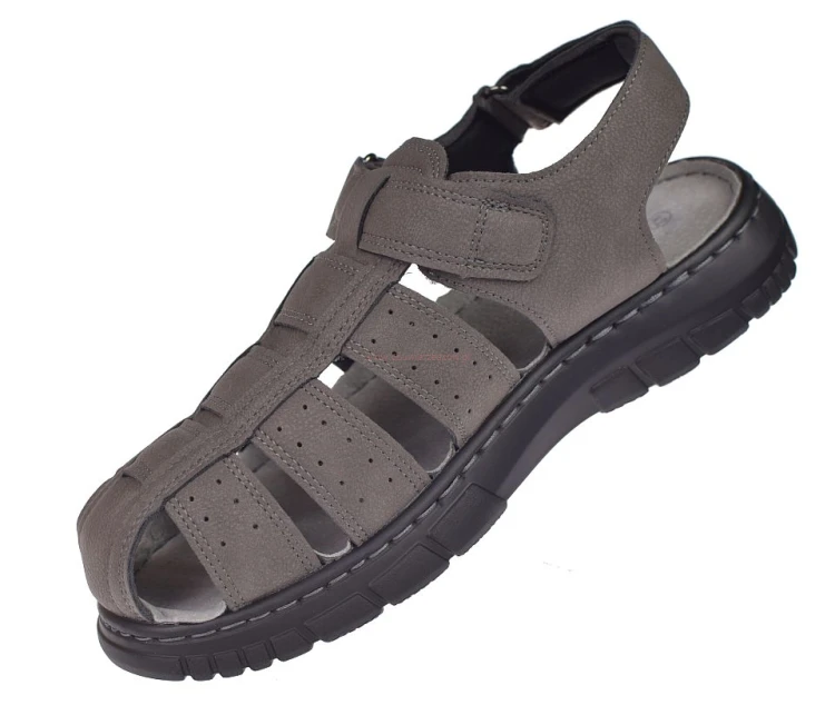 sandały męskie pełne regulowane na rzepy szare skóra wkładka