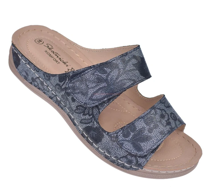 damskie klapki granatowe na rzepy skotnicki koturn