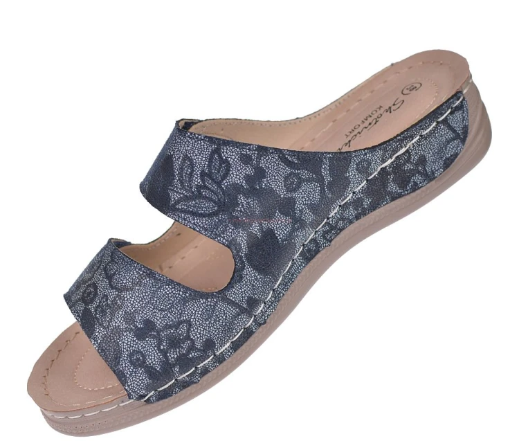 wygodne klapki damskie granatowe skórzana wkładka