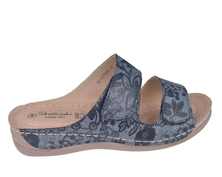 klapki damskie regulowane rzepy granatowe