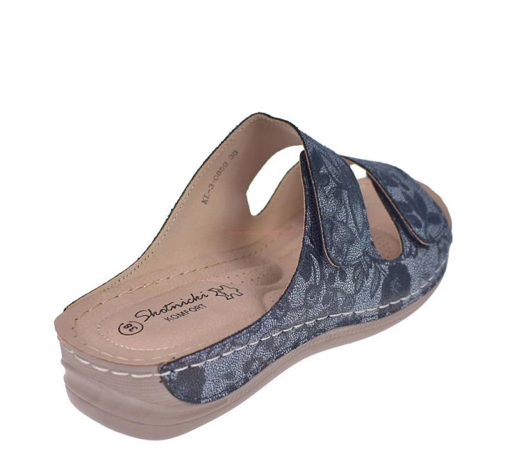 klapki skotnicki skórzane granatowe wzór kwiatowy