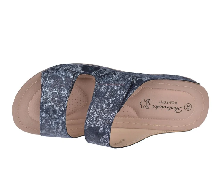 Klapki damskie na rzepy widok w góry wkładka skórzana komfortowa