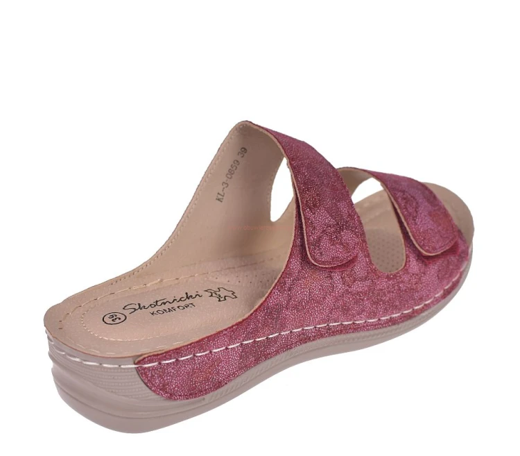 komfortowe klapki damskie bordowe na szeroką stopę