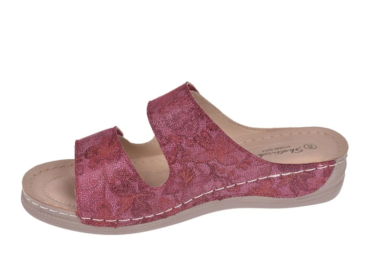 Skotnicki KL-3-0859 bordowe klapki damskie na koturnie rzepy